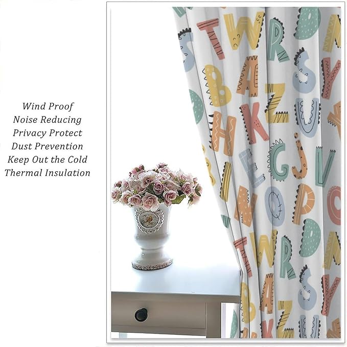 Kids Alphabet Letter Curtains Cute Funny Education Printed Curtain with Rod Pocket for Bedroom Living Room Home Decor Drapes Window Treatments 2 Panels Set 55" W X 63" L
