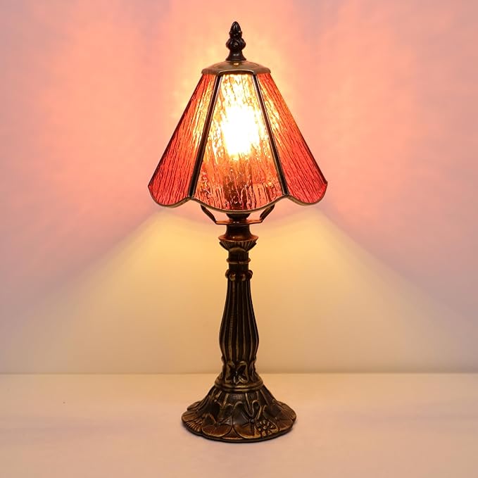 Small Tiffany Table Lamp Pink Bark Pattern Style Stained Glass Desk Lamps