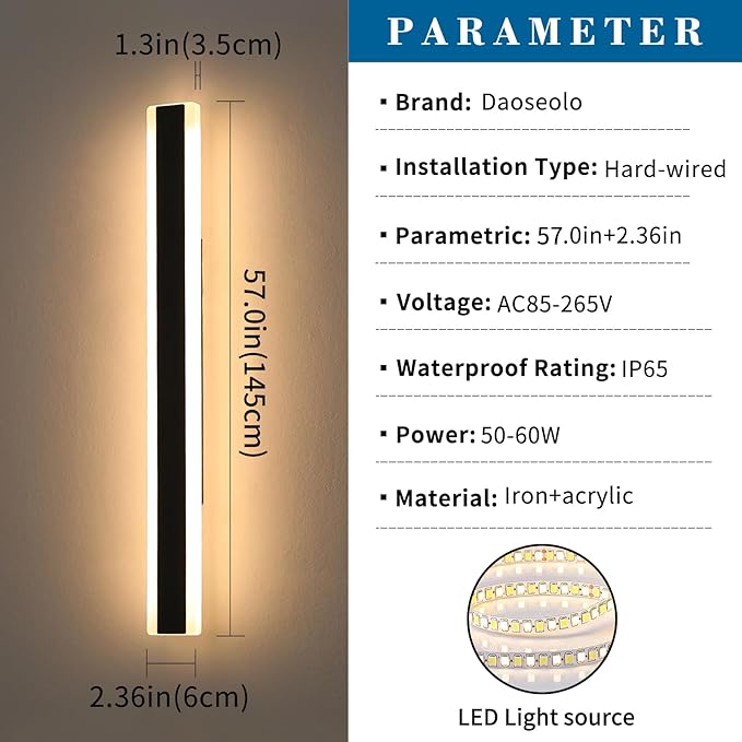 2 Pack Long LED Wall Light, 57inch Modern Wall Sconce, 3000K Warm White