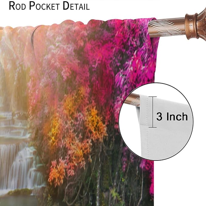 Waterfall Blackout Window Curtains, Nature Landscape Fores Theme Rod Pocket Window Drapes, for Living Room Bedroom 52" W X 84" L