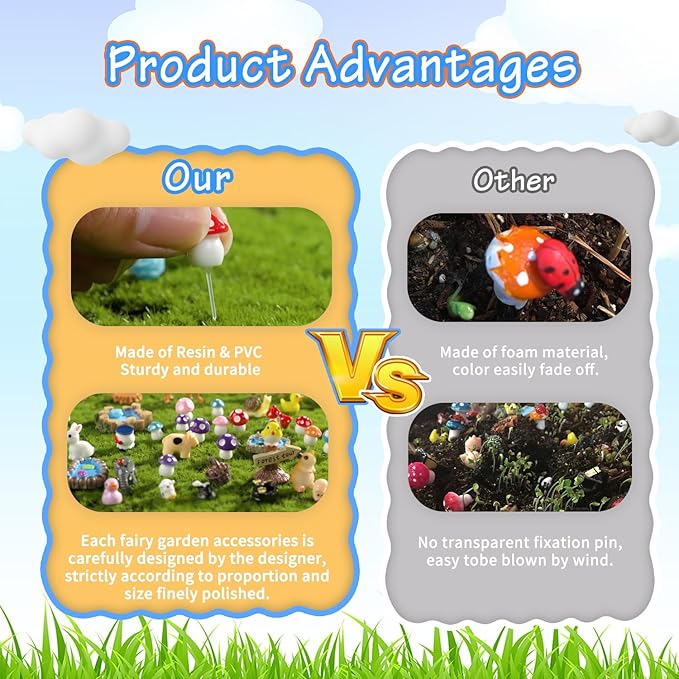 Tardigrade 200 Pieces Fairy Garden Accessories, Fairy Garden Kit, Fairy Tiny House, Miniature Gnome Figurines, Micro Landscape Ornaments DIY Mini Garden Outdoor Decor Resin Multi Color