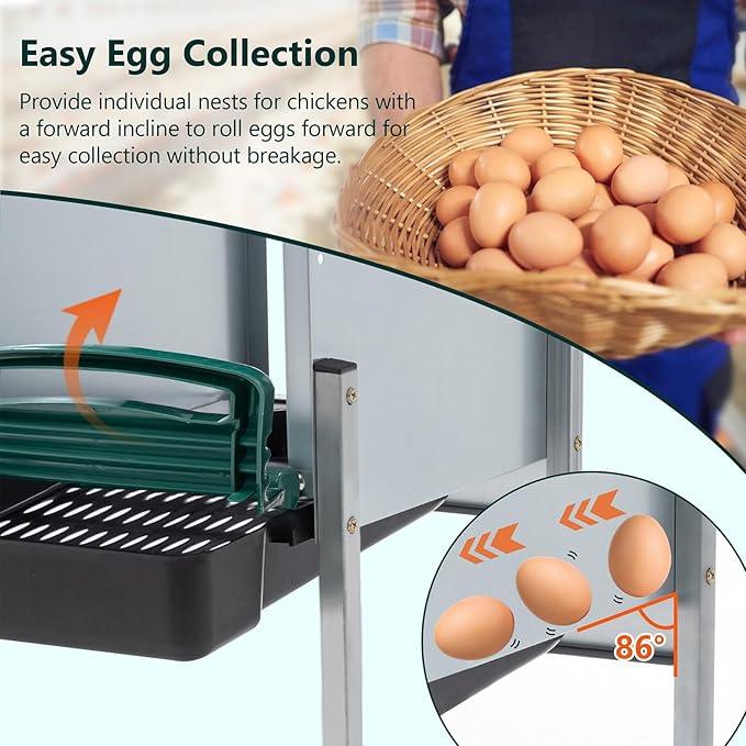 Chicken Nesting Box for Laying Eggs - 4 Room Chicken Laying Boxes, Nesting Boxes for Chickens, Heavy Duty Metal Chicken Coop, 42.12" L x 12.99" W x 31.88" H