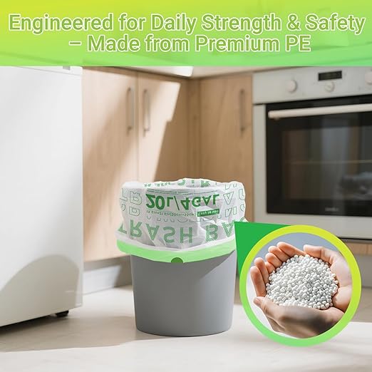 OKKEAI 4 Gallon Green Drawstring Trash Bags, Printed Unscented Heavy Duty Small Garbage Liners for Kitchen & Bathroom – 90 Count Leak-Proof