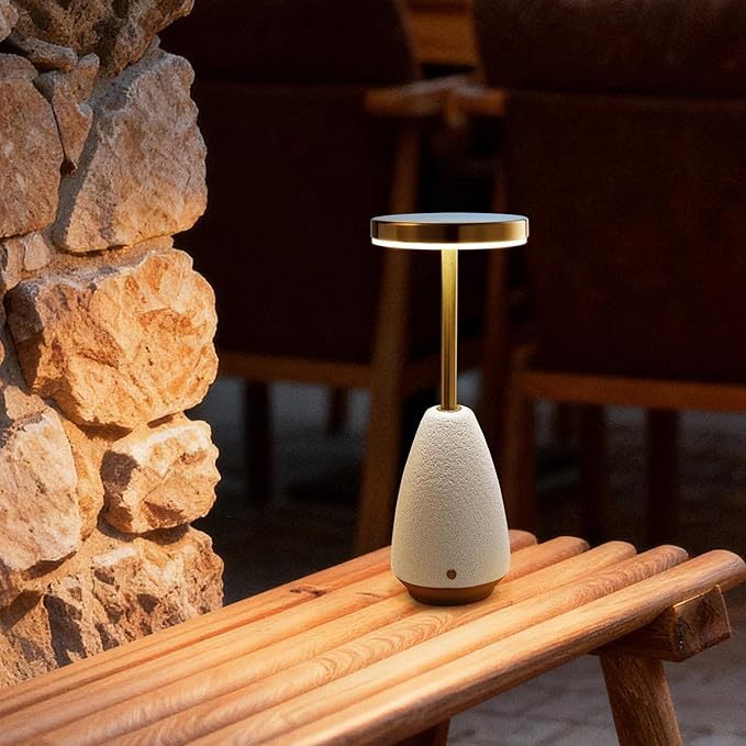 RONDURE 11.0" Ceramic Cordless Table Lamp, Portable Rechargeable Table lamp