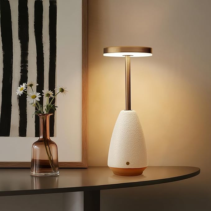 RONDURE 11.0" Ceramic Cordless Table Lamp, Portable Rechargeable Table lamp