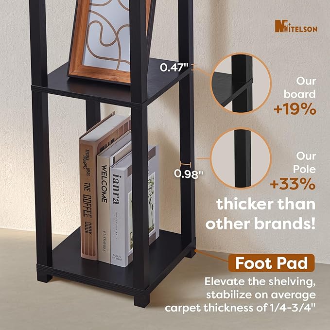 Floor Lamp with Shelves and USB, USB-C & Power Outlets, Shelf Lamp with
