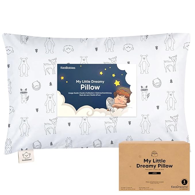 KeaBabies Toddler Pillow with Pillowcase, Jumbo 14X20 - Soft Organic Cotton Toddler Pillows for Sleeping - Machine Washable - Perfect for Travel, Toddler Bed Set (KeaFriends)
