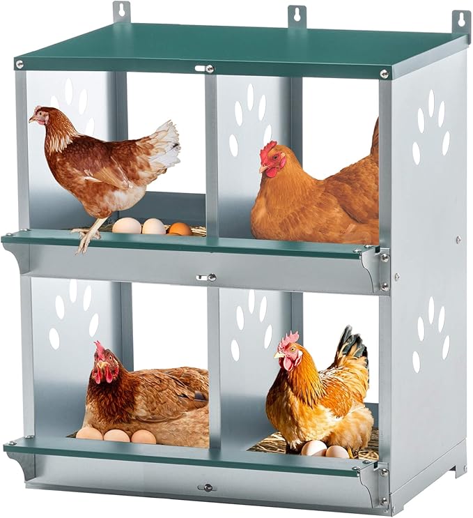 4 Compartment Chicken Nesting Boxes, Metal Nesting Boxes Wall Mount Chicken Egg Laying Box for Different Chicken Breeds (4 Holes)