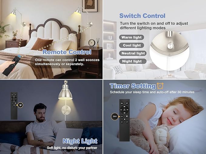 2 Pack Plug in Wall Sconces