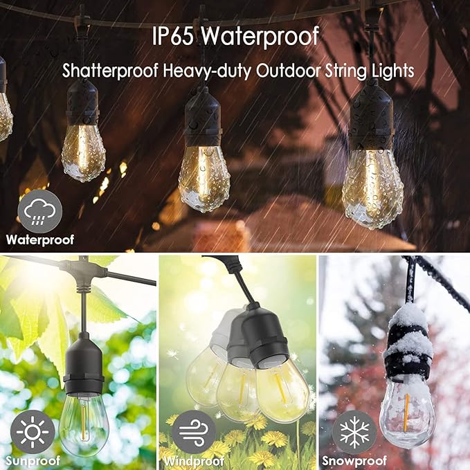 120 FT Outdoor String Lights LED Waterproof