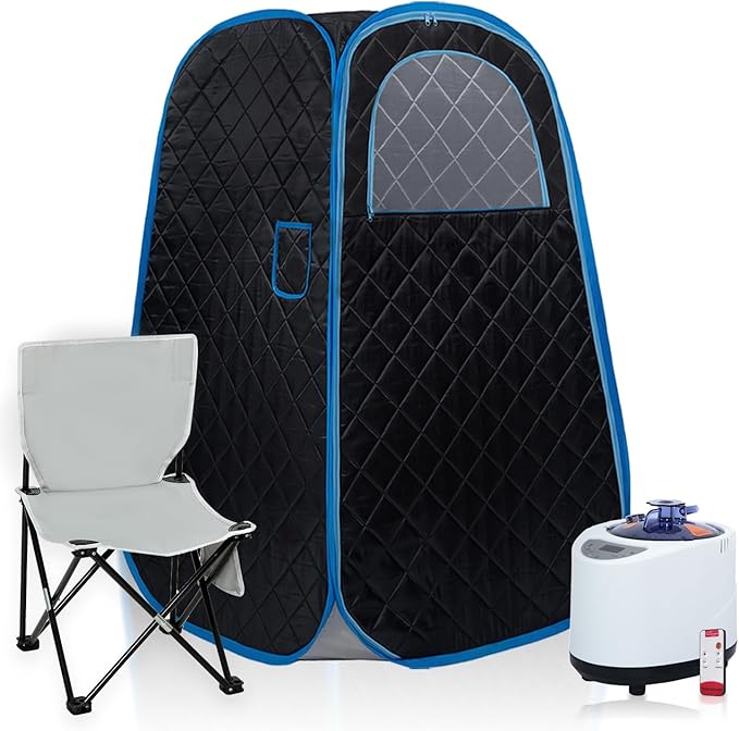 Foldable Portable Steam Sauna, Personal Sauna Tent for Home SPA with 1000w 2.2L Steamer, Folding Chair, Remote Control, Black