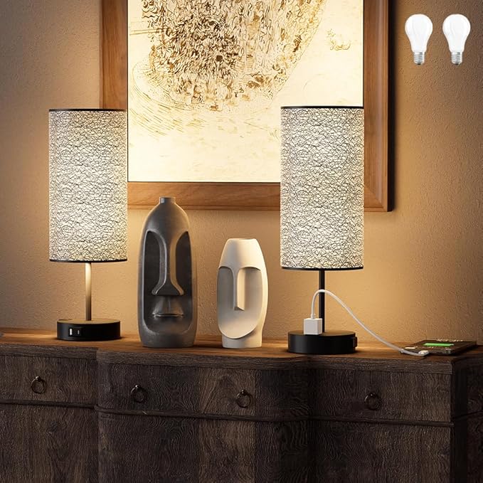 Table Lamp for Bedroom with Touch Control, Bedside Lamp with USB C+A Charging
