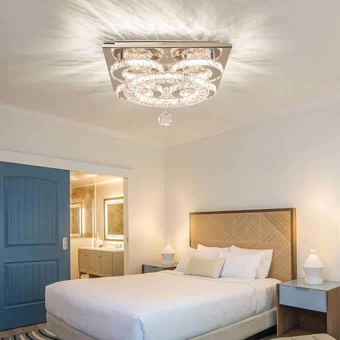 Modern Crystal Chandelier Five Rings LED Crystal Ceiling Light Flush Mount