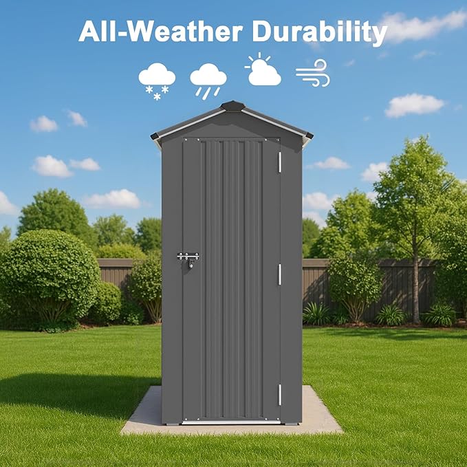 2.5x1.4 FT Heavy-Duty Black Metal Storage Shed–Lockable Small Tool Shed with Adjustable Shelves Garden Sheds & Outdoor Storage, Tool Shed Outdoor Storage in Garden, Backyard, Patio, Poolside