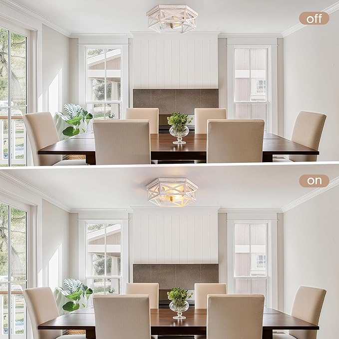 13 inch White and Gold Flush Mount Ceiling Light Fixture, 3-Light Hallway Light