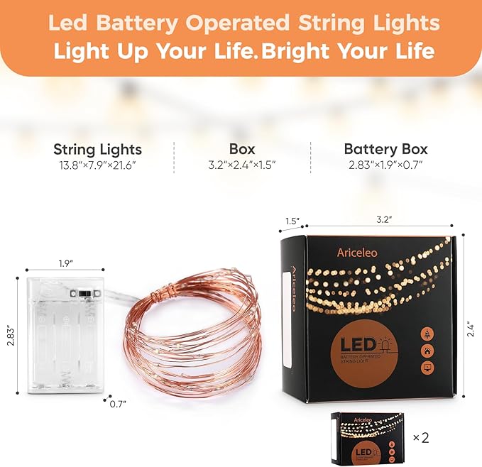 2 Pack 16.4ft Battery Operated String Lights