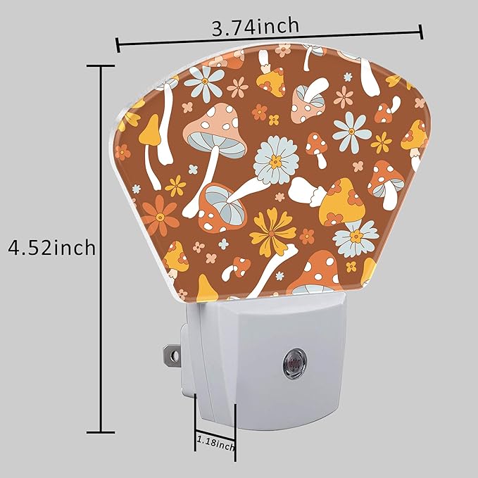 Vintage Mushrooms Night Light Plug into Wall, Boho Flowers Night Light