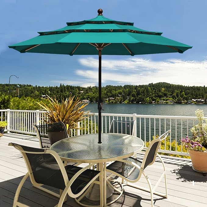 EliteShade USA 10-Year-Non-Fading 9Ft 3 Tiers Market Umbrella Patio Umbrella Outdoor Table Umbrella with Ventilation, Teal