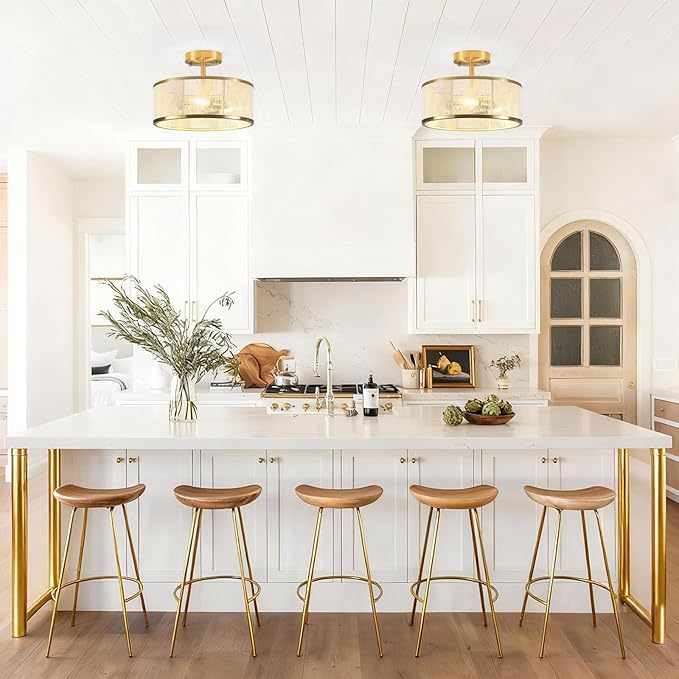 Modern Semi Flush Mount Ceiling Light, 3 Light Gold Ceiling Light