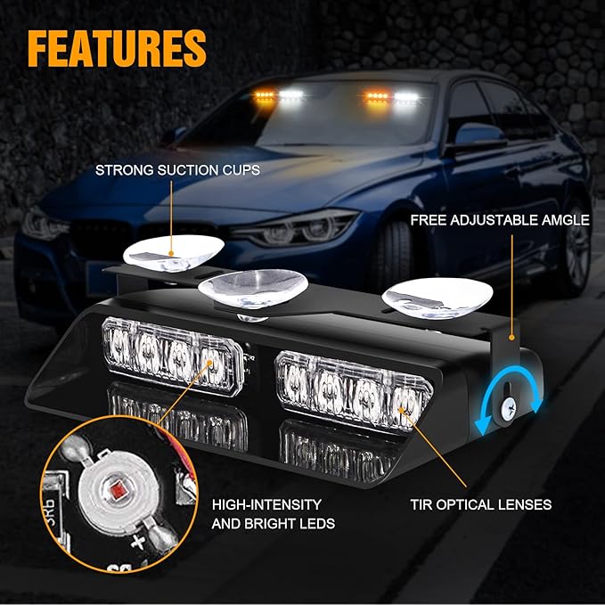 XRIDONSEN 2 in 1 Emergency Dash Strobe Lights Interior Windshield Lights Amber