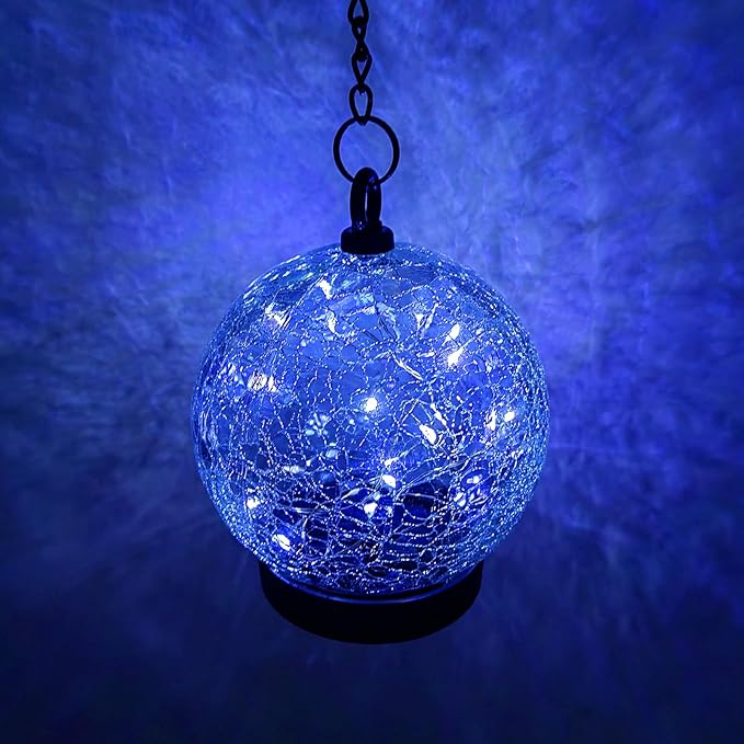Garden Wind Chimes Outdoor, Solar Hanging Glass Ball Wind Chimes with 15 Blue LEDs 42 Inch Large with Unique Memorial Sympathy Wind Chime Outside Garden Decor as a Gift for Patio, Porch, Balcony