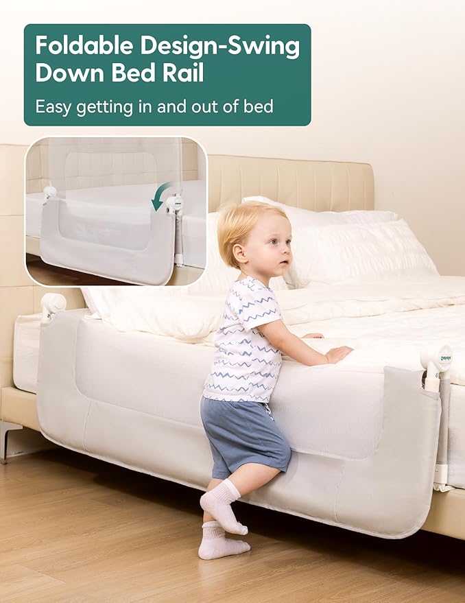 BABELIO Bed Rail for Toddlers, 59" Wide Swing Down & Adjustable Height Toddler Bed Rails for Kids/Elderly/Adults, Baby Side Railing for Twin/Full/Queen/King Size