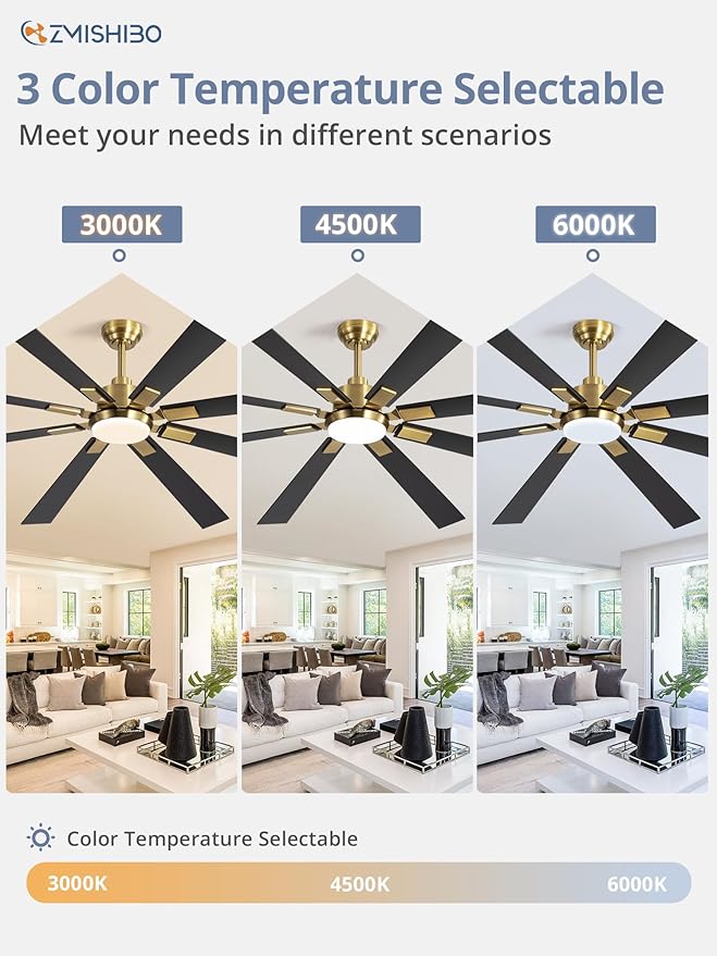 ZMISHIBO 80 Inch Black and Gold Ceiling Fans