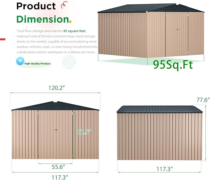 U-MAX 10' x 10' Shed Outdoor Storage Shed Clearance, Metal Garden Large Yard Steel Shed with Design of Lockable Doors, Tool and Utility Storage for Backyard, Garden, Patio, Outside use
