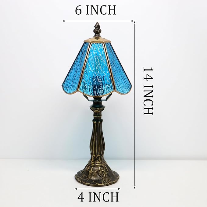 Small Tiffany Table Lamp Sea Blue Bark Pattern Style Stained Glass Desk Lamps