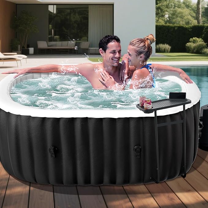 DoCred 1-2 Person Inflatable Hot Tub, 75" X 47" X 25" Oval Blow Up Portable Hot Tub with 100 Bubble Jets, Large Outdoor Spa Bathtub Set Included Heater Pump, Insulated Cover and Side Table