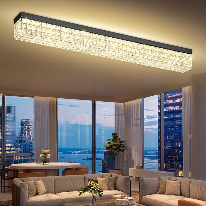 L48 Rectangular Chandelier Flush Mount Rectangle Chandelier Modern K9 Crystal