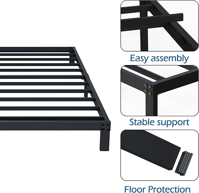 7 Inch Twin Bed Frames Heavy Duty Low Profile Metal Platform No Box Spring Needed Mattress Foundation, Easy to Assembly, Noise Free, Black
