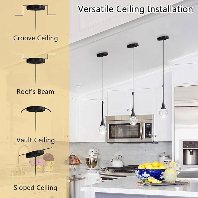 Modern Pendant Lights for Kitchen Island LED Dimmable Crystal Glam Ceiling
