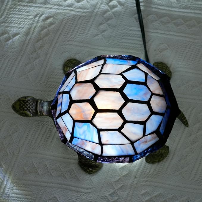 Small Turtle Night Light Tiffany Style Stained Glass Accent Table Lamp Bedroom