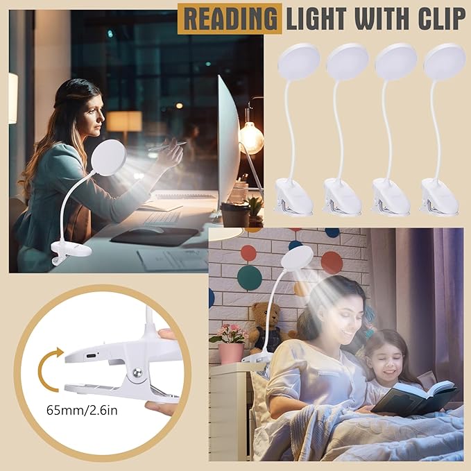 Retisee 12 Pcs Clip on Lamp Bulk LED Reading Light Book Lamp Clamp