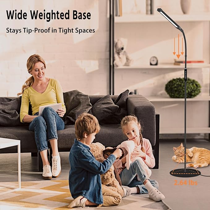 Dimmable LED Floor Lamp for Living Room, Adjustable Lash Light, Timer Light