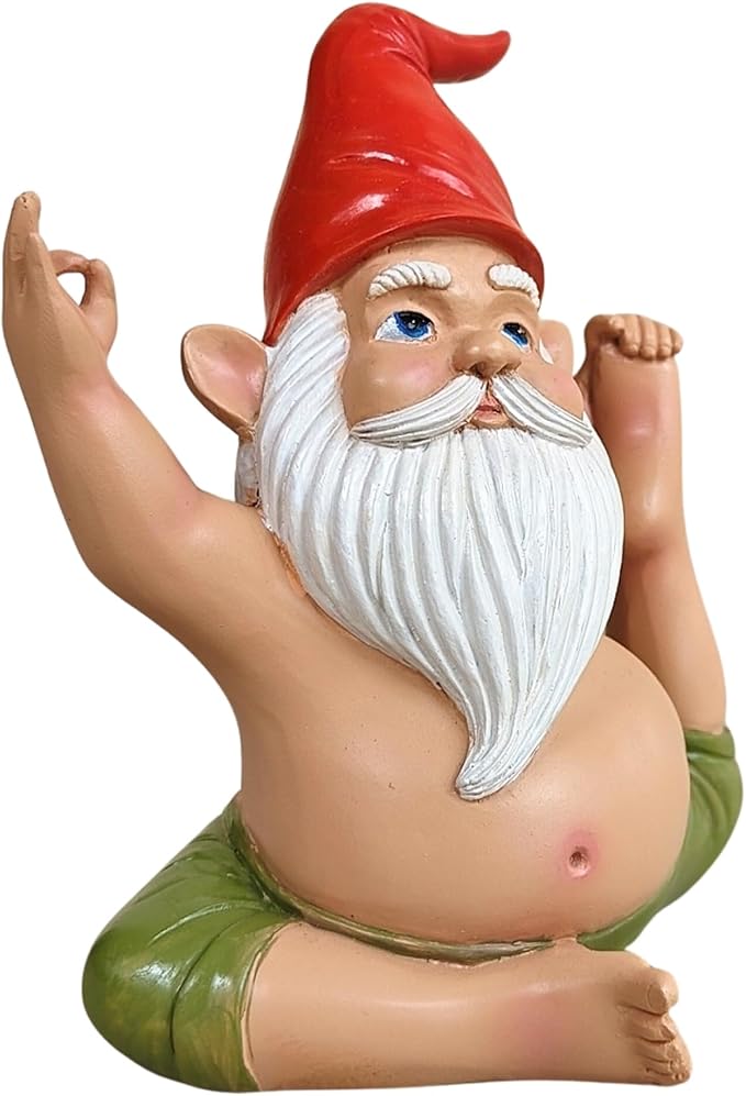 Yoga Gnome Statue, Seated Twist Pose – 6.7'' Resin Zen Garden Decor, Handcrafted Meditating Gnome for Indoor/Outdoor, Home, Lawn, Porch, Yoga Room, Mindfulness Gift