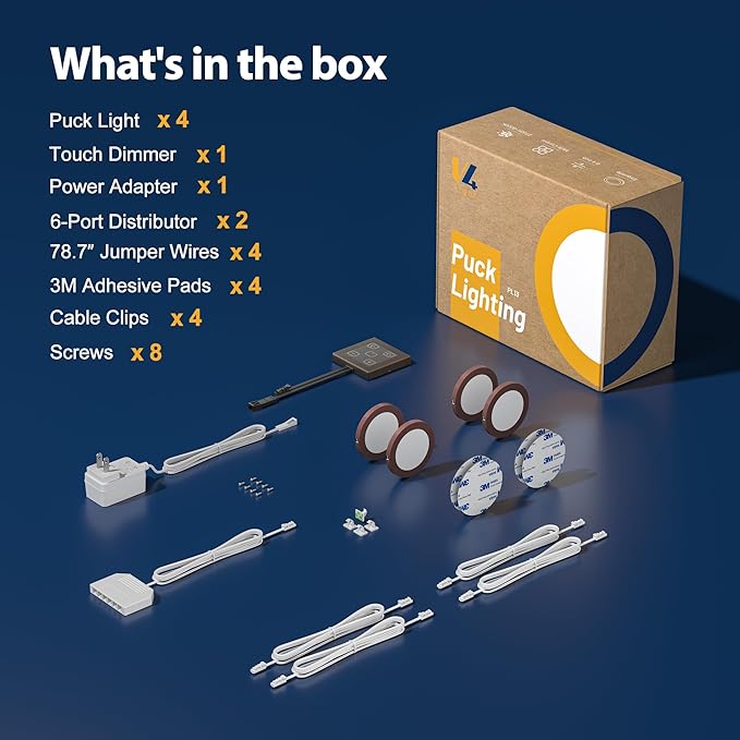 V4light LED Puck Lights 4 Pack, 6mm Ultra-Thin Plug in Under Cabinet Lighting