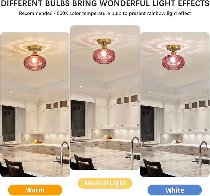 Red Glass Semi Flush Mount Ceiling Light