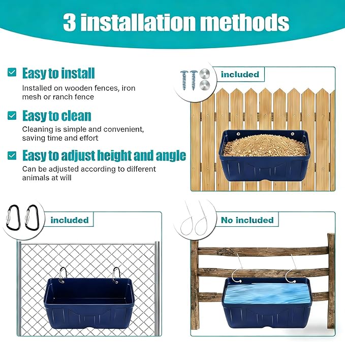 Chicken Feeder,Hanging Goat Feeders,Hanging Poultry Feeder for Sheep, Duck and Dog, Fence Feeder Trough Livestock Feeding Container, Chicken Coop Accessories, 3 Pack Blue Chicken Feeder Waterer