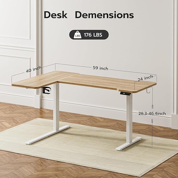 59 Inch L Shaped Standing Desk Adjustable Height, Electric Corner Standing Desk, Sit Stand Computer Table with Reversiable Splice Board,Light Rustic Brown