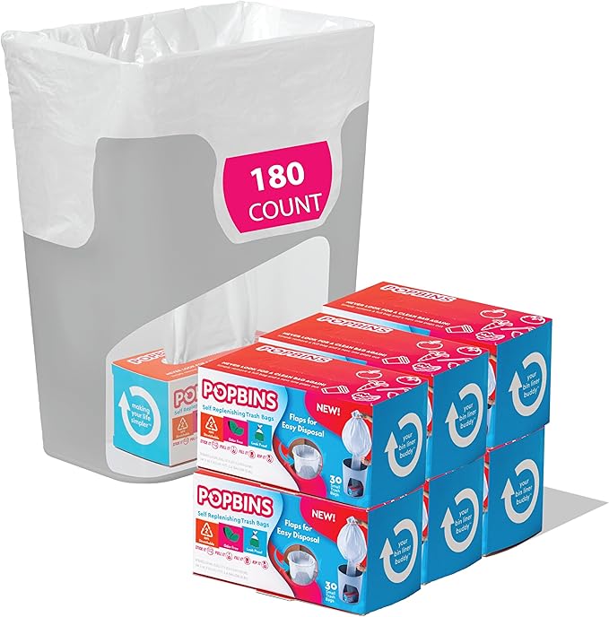 Trash Bags - Small Garbage Bags, Clear Trash Can Liners for Bathroom Bins, Bedroom, Office & Kitchen Waste, Multi-Purpose Household Wastebasket Cleaning Supplies - 2.6 Gallon, Pack of 6