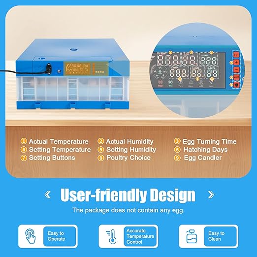 Egg Incubator, 64 Eggs Smart Hatcher Digital Incubator Household Mini Incubator Water Bed w/Fully Automatic Egg Turning and Humidity Controle for Chickens Ducks Goose Birds Dove Quail