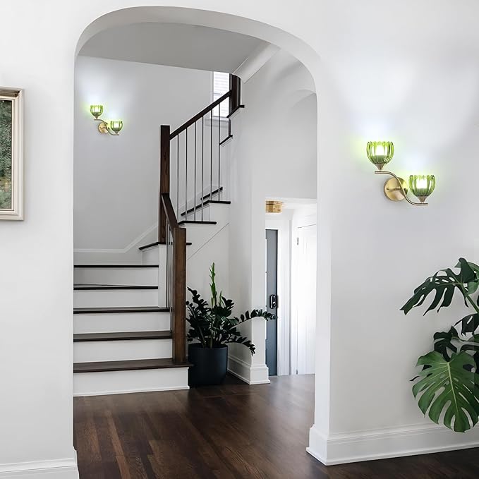 Battery Operated Wall Sconce, 2-Lights Vinatge Brass Wall Lighting