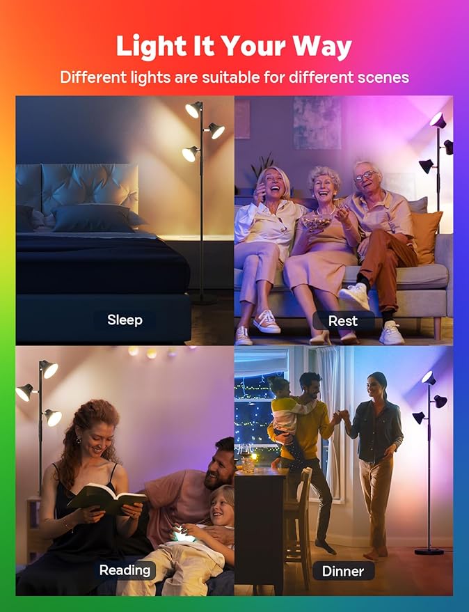 RGBCW Floor Lamp, 36W Bright Color Changing Lamp, Modern Stepless Dimmable LED