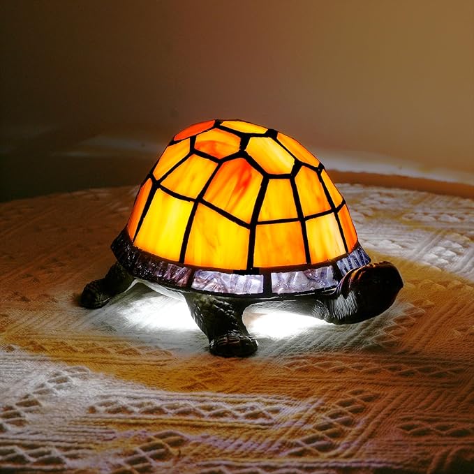 Orange Turtle Lamp Tiffany Bedside Table Lamp Retro Decor Art Nightstand Light