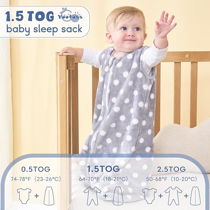 Yoofoss Fleece Baby Sleep Sack 2 Pack 1.5 Tog Baby Wearable Blanket with 2-Way Zipper