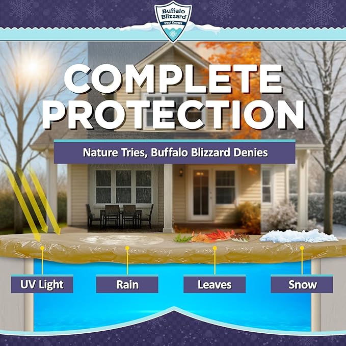 Buffalo Blizzard Supreme Plus 16 ft x 36 ft Rectangular Winter Pool Cover | Tan/Silver | Heavy Duty for Above Ground Swimming Pools | Easy Install | Cold & UV Resistant | Seasonal Debris Protection
