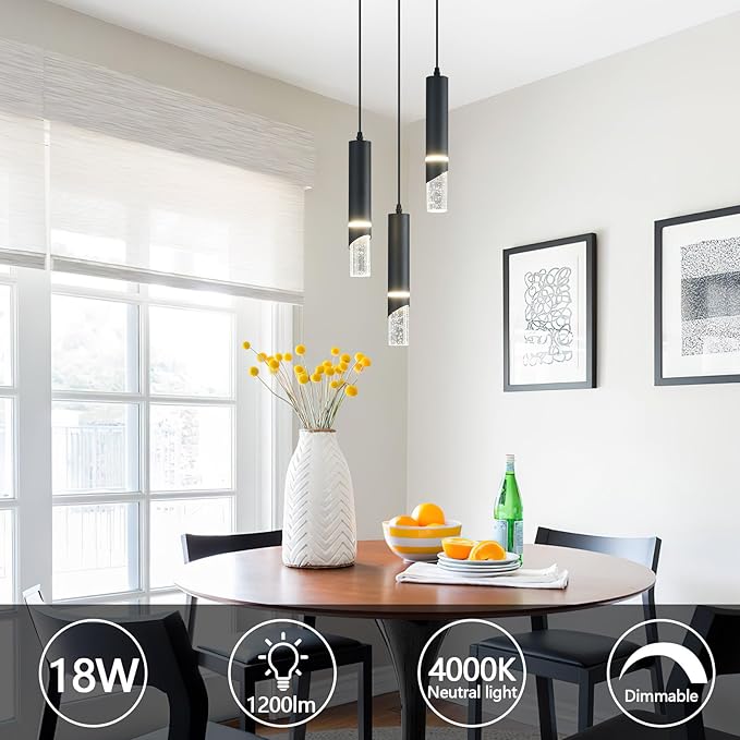 Modern Dimmable Led Pendant Lights Kitchen Island, Sink 18w LED Crystal