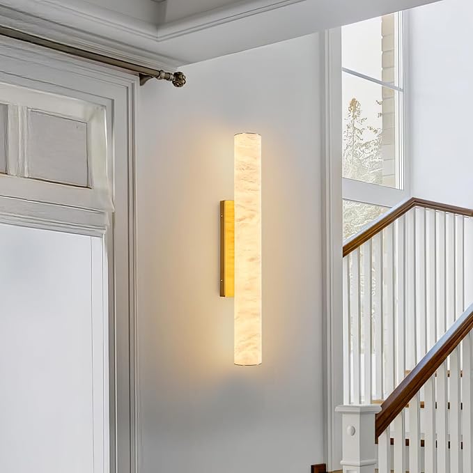 LMQNINE Natural Alabaster Wall Sconces Spanish Marble Wall Light Cylinder